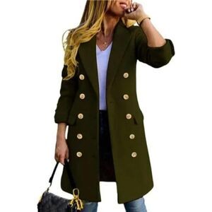 New Womens Winter Wool Coats Double Breasted Green Warm Long Coat